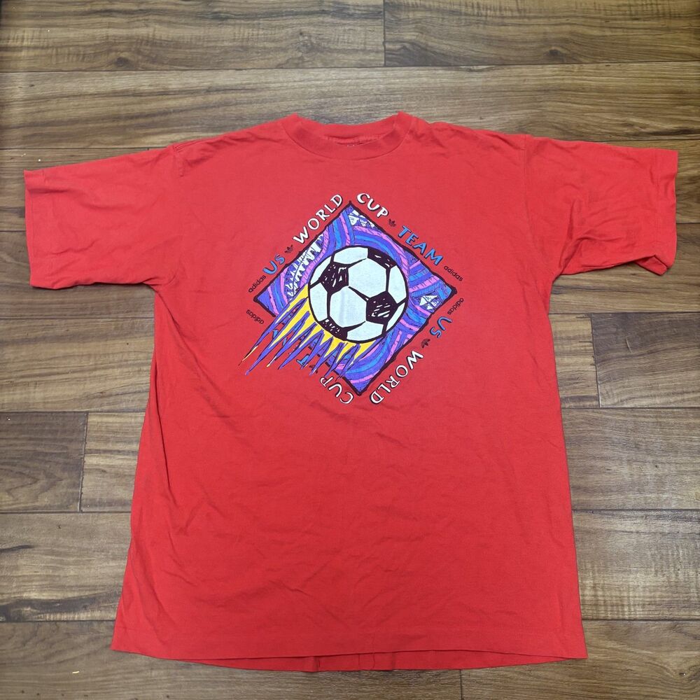 Vintage 1994 World Cup USA Adidas Soccer Mens Size Large T shirt Made In USA